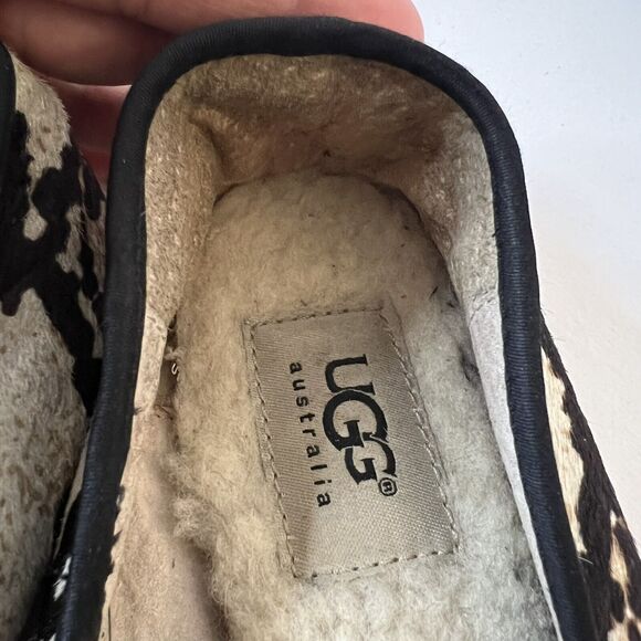 Ugg Ballet Lena Flats Slip On Size 6.5 Lamb Wool Leather Snake Print Cozy Trendy - Picture 10 of 11